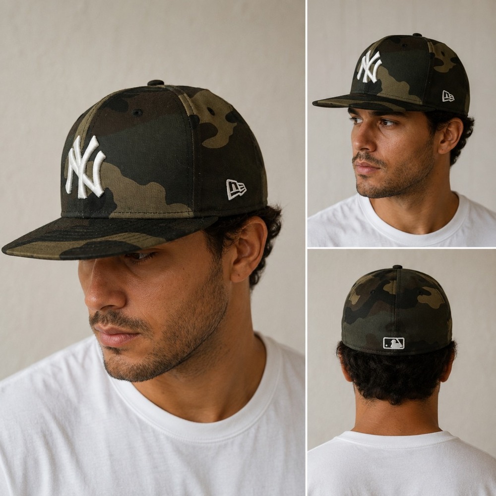 New Era 59FIFTY New York Yankees Fitted Hat 7¾ Woodland Camo MLB Baseball Cap